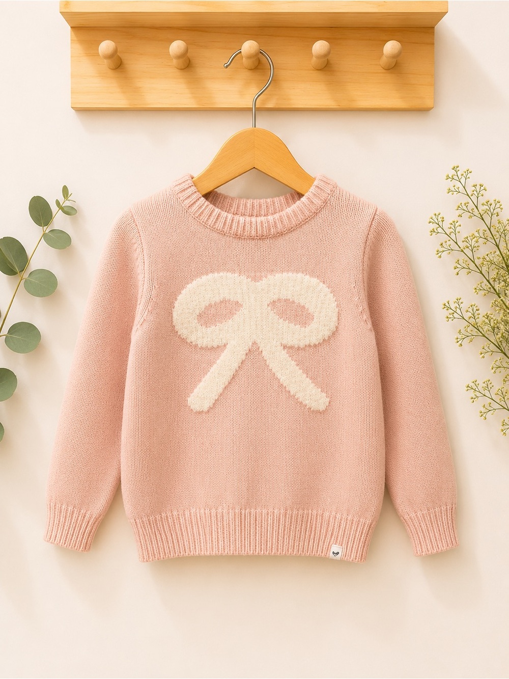 Kids Pink Bow Knit Sweater